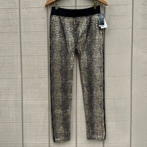 Val Marie Boutique Collection Black & Gold Foil Metallic  Fleece Lined Leggings